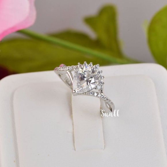 New Lab Diamond Halo Pear Engagement Ring - Picture 10 of 11